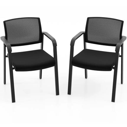 Set of 2 Stackable Reception Room Chairs with Padded Seat-Black - Black - Conference Chairs