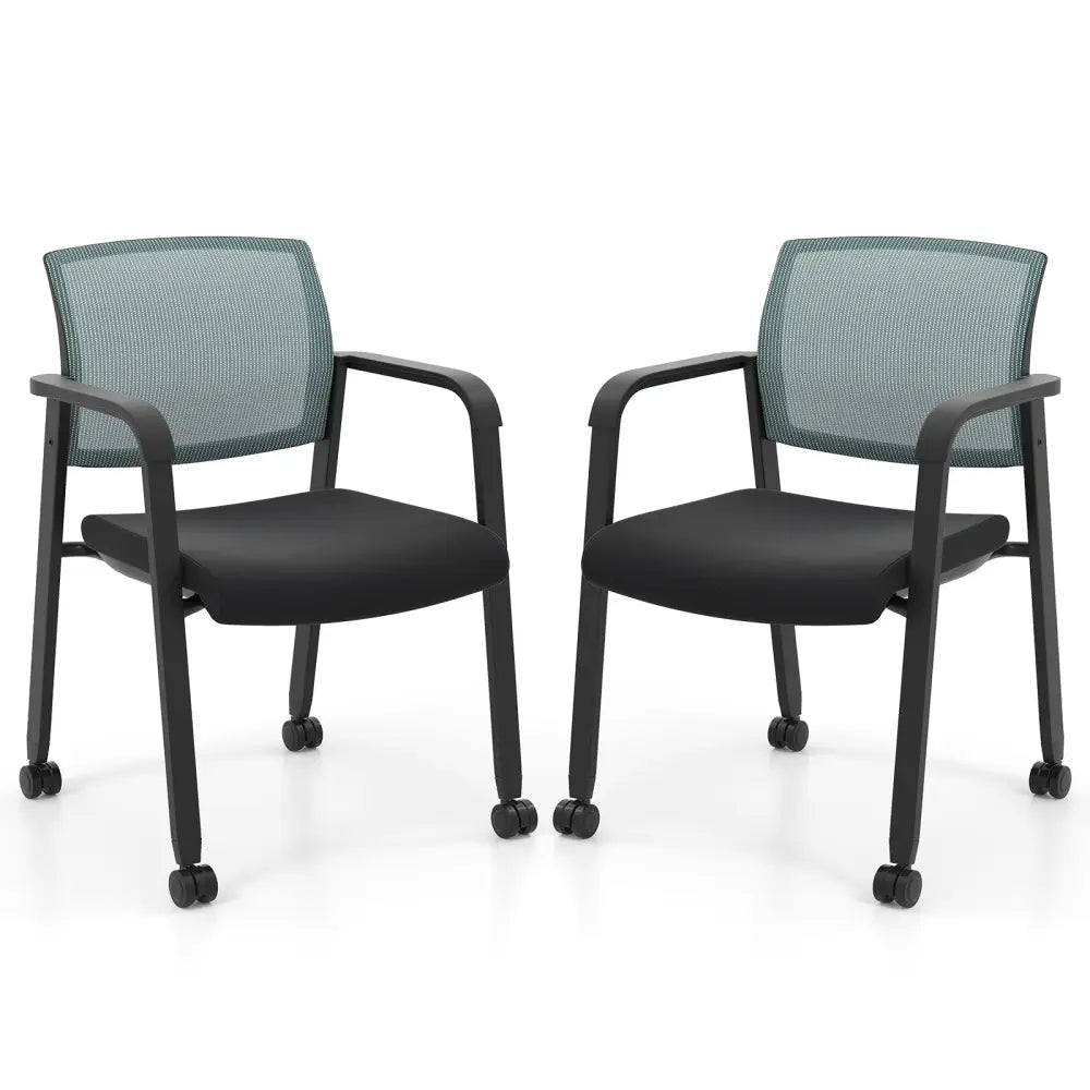 Set of 2 Stackable Rolling Office Chairs with Mesh Backrest-Gray - Gray - Conference Chairs