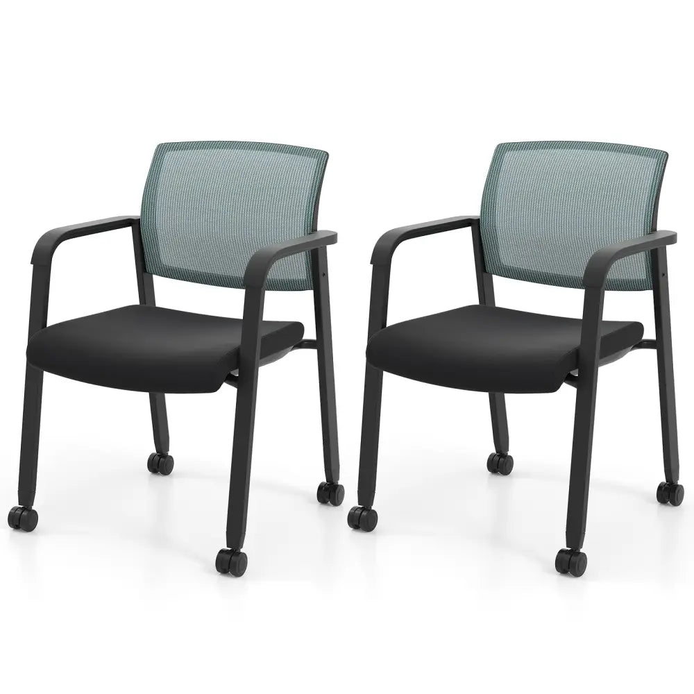 Set of 2 Stackable Rolling Office Chairs with Mesh Backrest-Gray - Gray - Conference Chairs