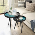 Set of 2 Stylish Nesting End Tables with Wooden Tray Top and Steel Legs-Black - Black - Coffee Tables
