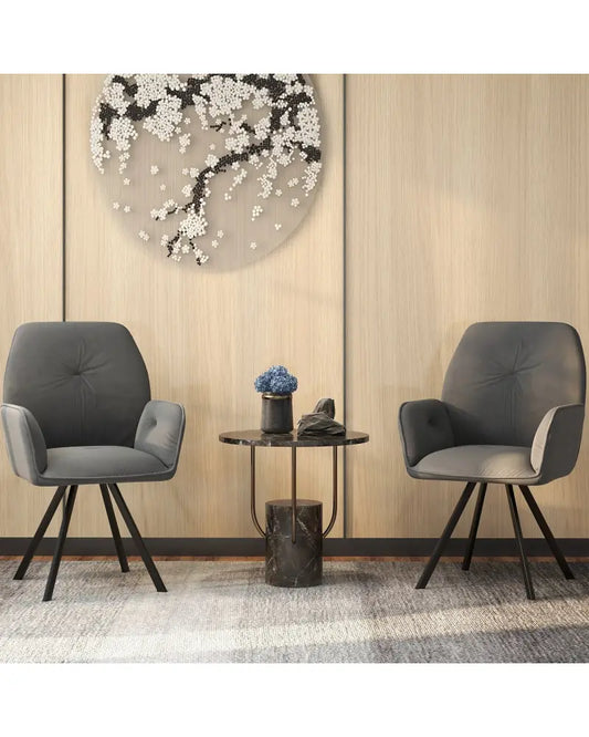Set of 2 Swivel Accent Arm Chairs with Metal Legs and Wide Back-Gray - Gray - Accent Chairs
