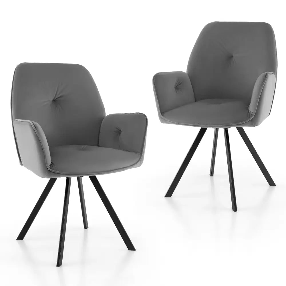 Set of 2 Swivel Accent Arm Chairs with Metal Legs and Wide Back-Gray - Gray - Accent Chairs