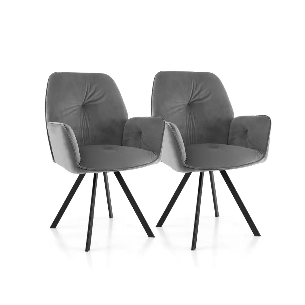 Set of 2 Swivel Accent Arm Chairs with Metal Legs and Wide Back-Gray - Gray - Accent Chairs