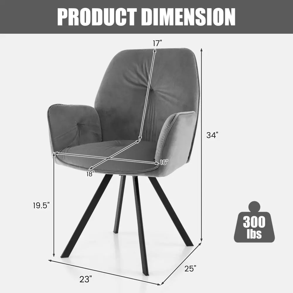 Set of 2 Swivel Accent Arm Chairs with Metal Legs and Wide Back-Gray - Gray - Accent Chairs