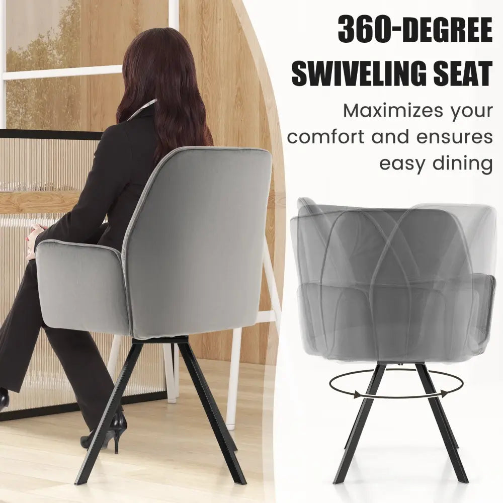 Set of 2 Swivel Accent Arm Chairs with Metal Legs and Wide Back-Gray - Gray - Accent Chairs