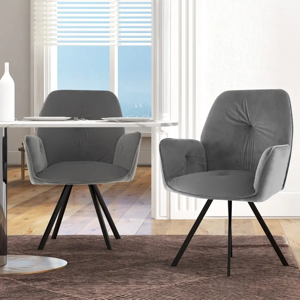 Set of 2 Swivel Accent Arm Chairs with Metal Legs and Wide Back-Gray - Gray - Accent Chairs