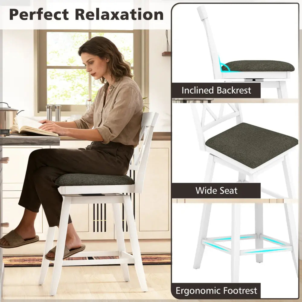 Set of 2 Swivel Bar Stools Counter Height Barstools with Backrest Upholstered Seat Cushion-24 inches - Bar Stools