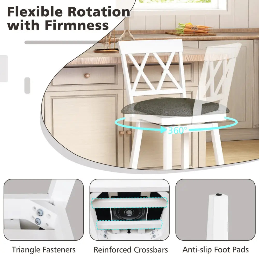 Set of 2 Swivel Bar Stools Counter Height Barstools with Backrest Upholstered Seat Cushion-24 inches - Bar Stools