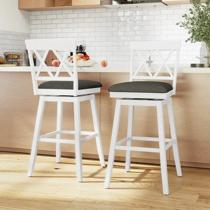 Set of 2 Swivel Bar Stools Counter Height Barstools with Backrest Upholstered Seat Cushion-29 Inches - Bar Stools