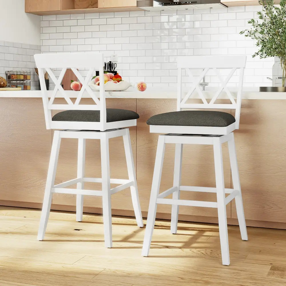 Set of 2 Swivel Bar Stools Counter Height Barstools with Backrest Upholstered Seat Cushion-29 Inches - Bar Stools