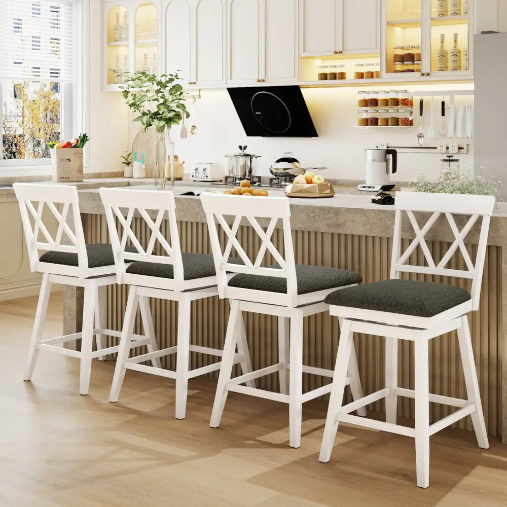 Set of 2 Swivel Bar Stools Counter Height Barstools with Backrest Upholstered Seat Cushion-24 inches - Bar Stools