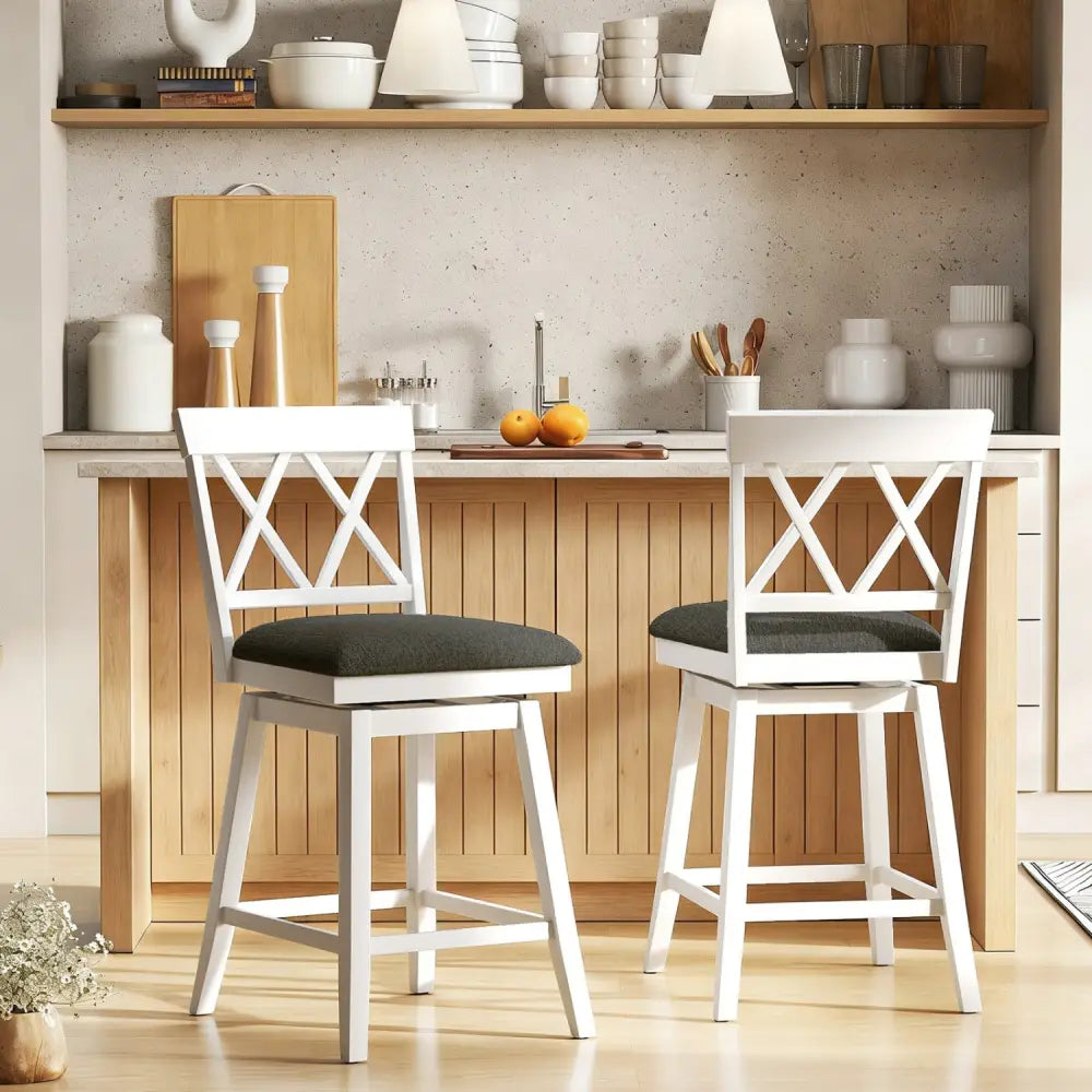 Set of 2 Swivel Bar Stools Counter Height Barstools with Backrest Upholstered Seat Cushion-24 inches - Bar Stools