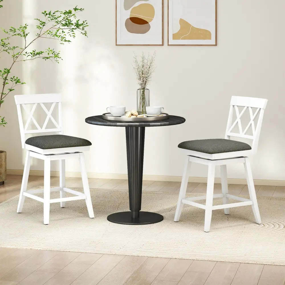 Set of 2 Swivel Bar Stools Counter Height Barstools with Backrest Upholstered Seat Cushion-24 inches - Bar Stools