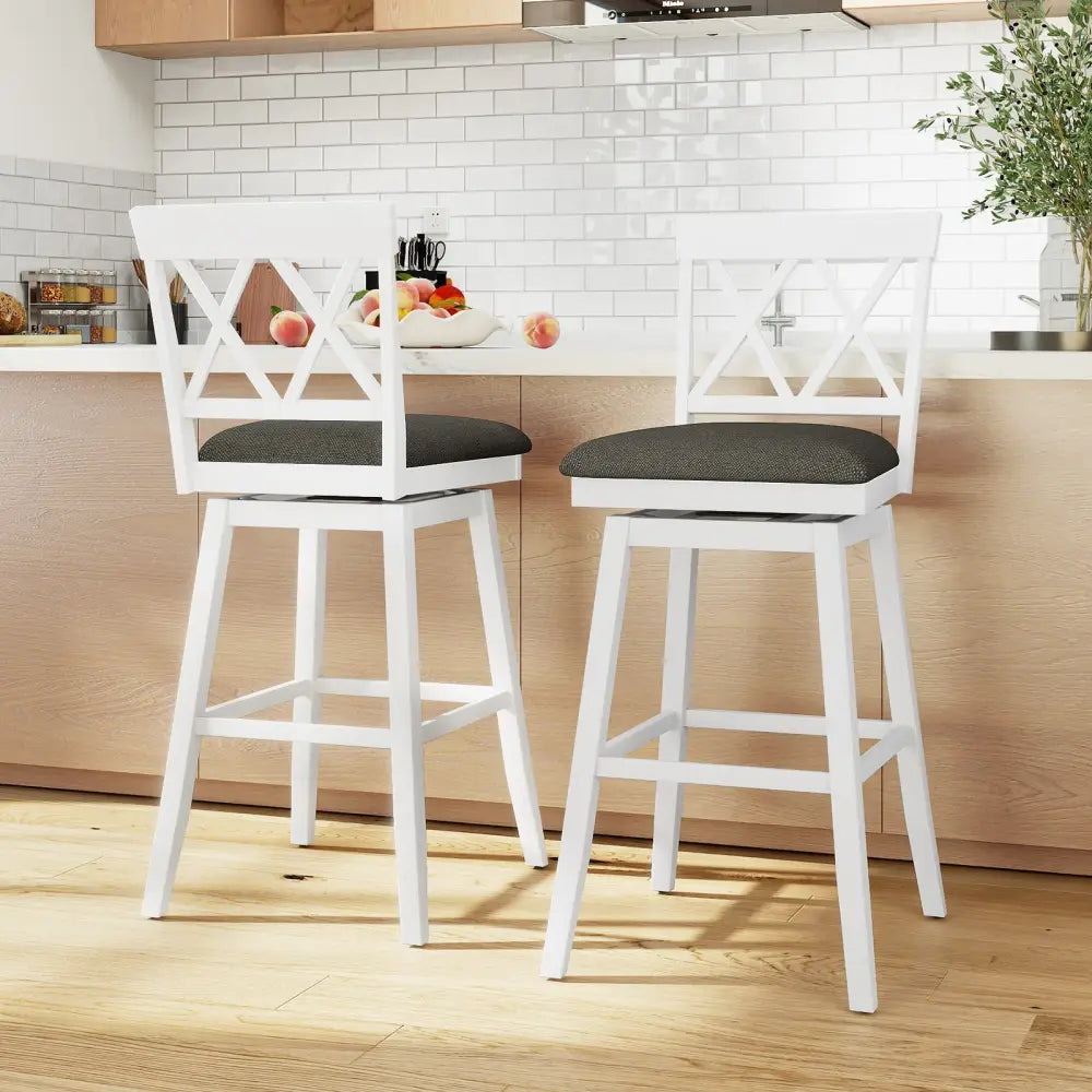 Set of 2 Swivel Bar Stools Counter Height Barstools with Backrest Upholstered Seat Cushion-29 Inches - Bar Stools