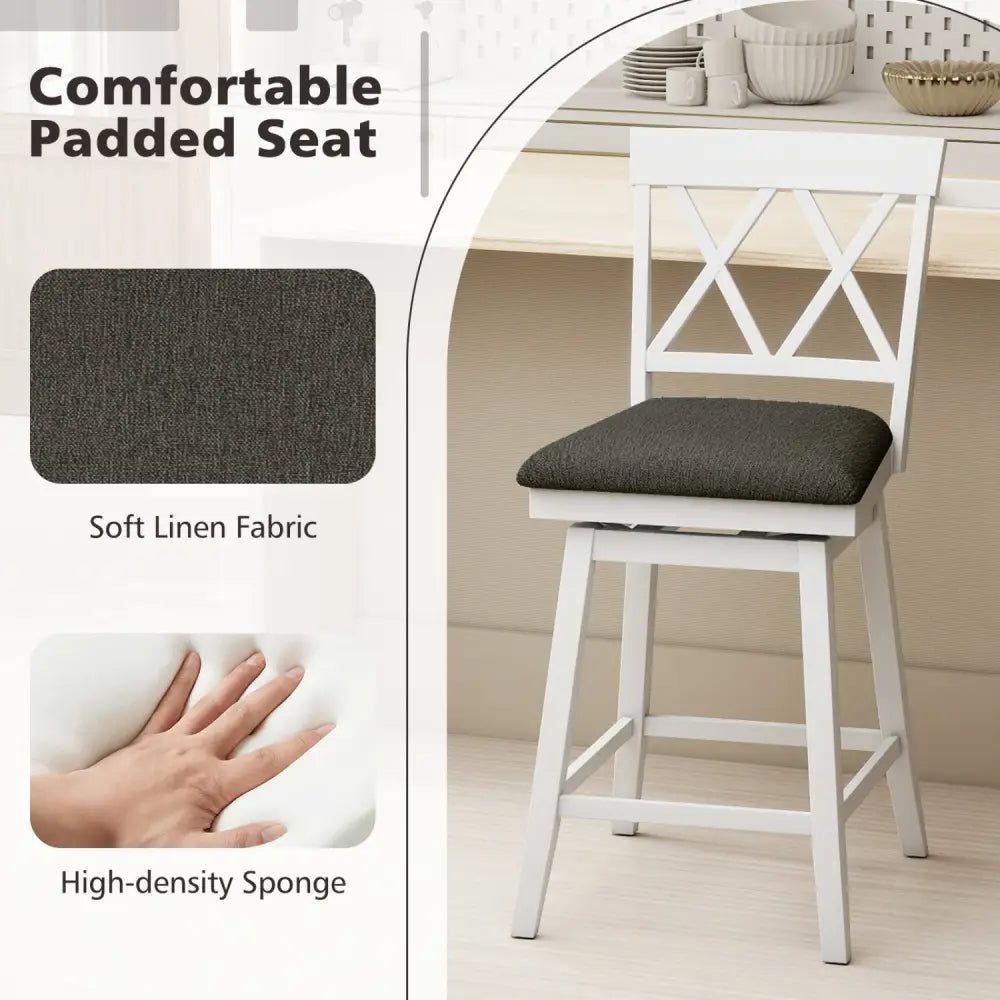 Set of 2 Swivel Bar Stools Counter Height Barstools with Backrest Upholstered Seat Cushion-24 inches - Bar Stools
