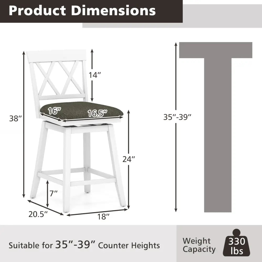 Set of 2 Swivel Bar Stools Counter Height Barstools with Backrest Upholstered Seat Cushion-24 inches - Bar Stools
