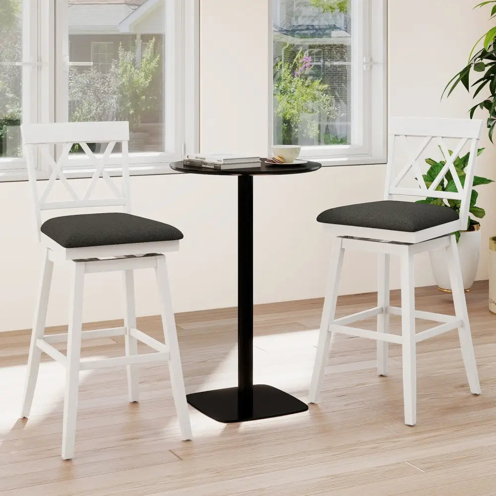 Set of 2 Swivel Bar Stools Counter Height Barstools with Backrest Upholstered Seat Cushion-29 Inches - Bar Stools