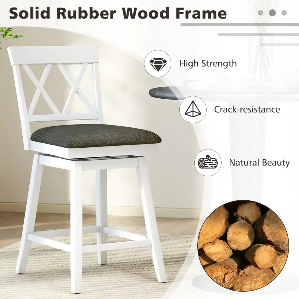 Set of 2 Swivel Bar Stools Counter Height Barstools with Backrest Upholstered Seat Cushion-24 inches - Bar Stools