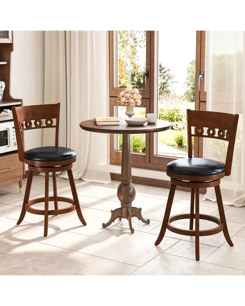 Set of 2 Swivel Bar Stools with Rubber Wood Frame-24.5 inches - Brown - Bar Stools