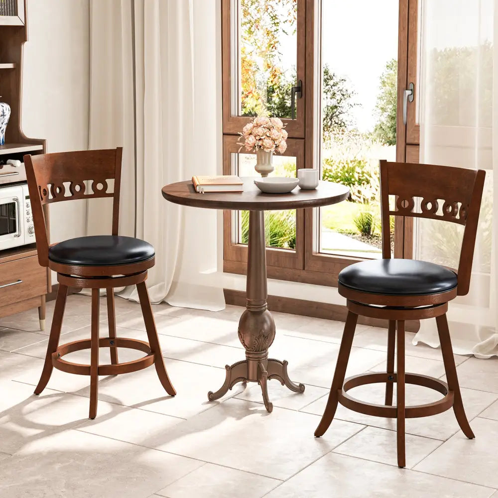 Set of 2 Swivel Bar Stools with Rubber Wood Frame-24.5 inches - Brown - Bar Stools