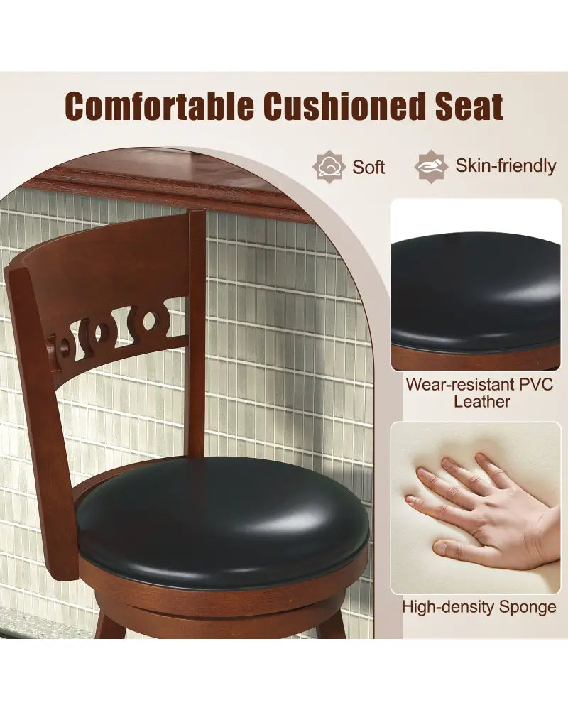 Set of 2 Swivel Bar Stools with Rubber Wood Frame-24.5 inches - Brown - Bar Stools