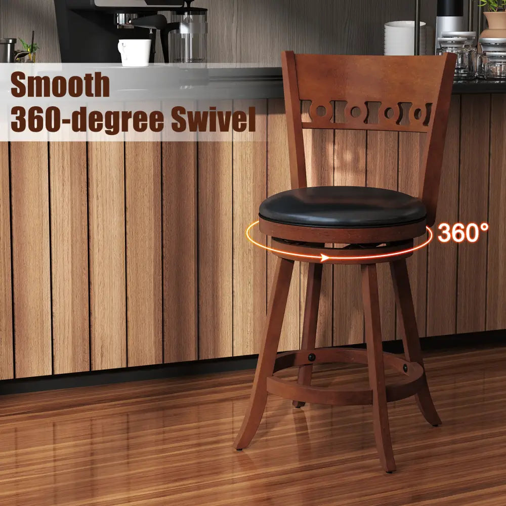 Set of 2 Swivel Bar Stools with Rubber Wood Frame-24.5 inches - Brown - Bar Stools