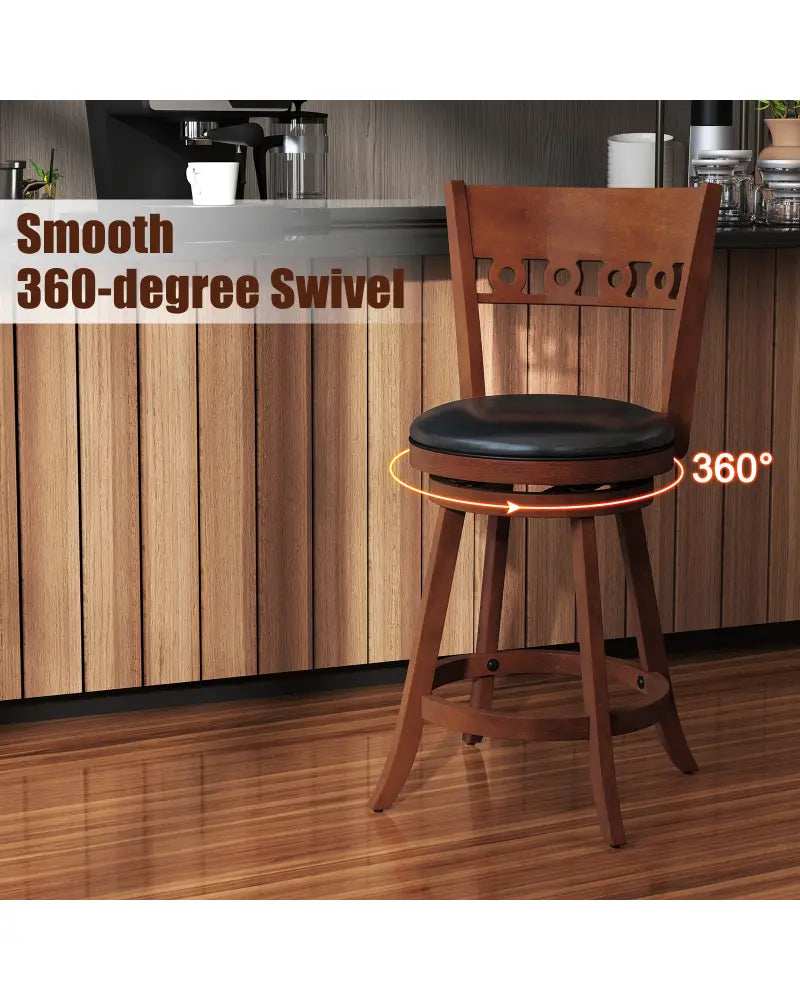 Set of 2 Swivel Bar Stools with Rubber Wood Frame-24.5 inches - Brown - Bar Stools