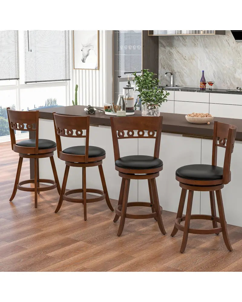 Set of 2 Swivel Bar Stools with Rubber Wood Frame-24.5 inches - Brown - Bar Stools