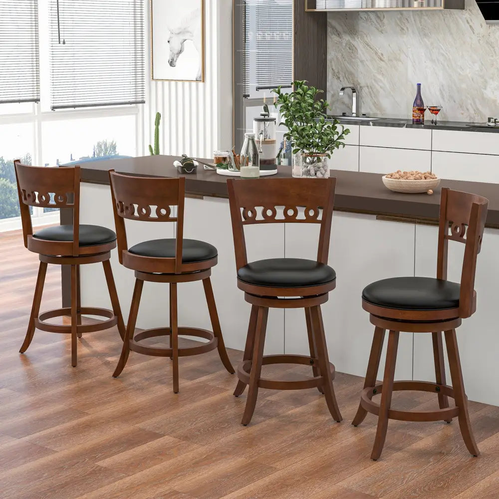Set of 2 Swivel Bar Stools with Rubber Wood Frame-24.5 inches - Brown - Bar Stools