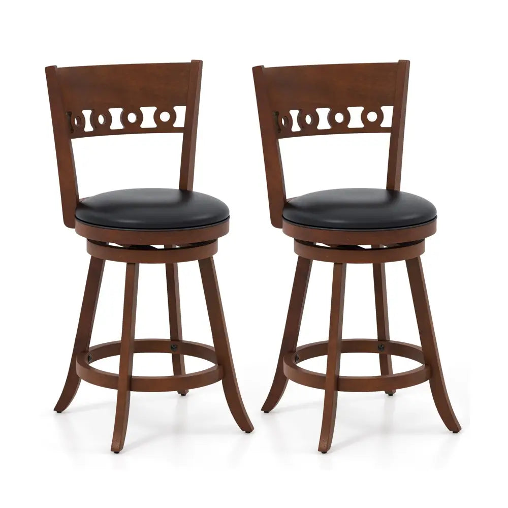 Set of 2 Swivel Bar Stools with Rubber Wood Frame-24.5 inches - Brown - Bar Stools