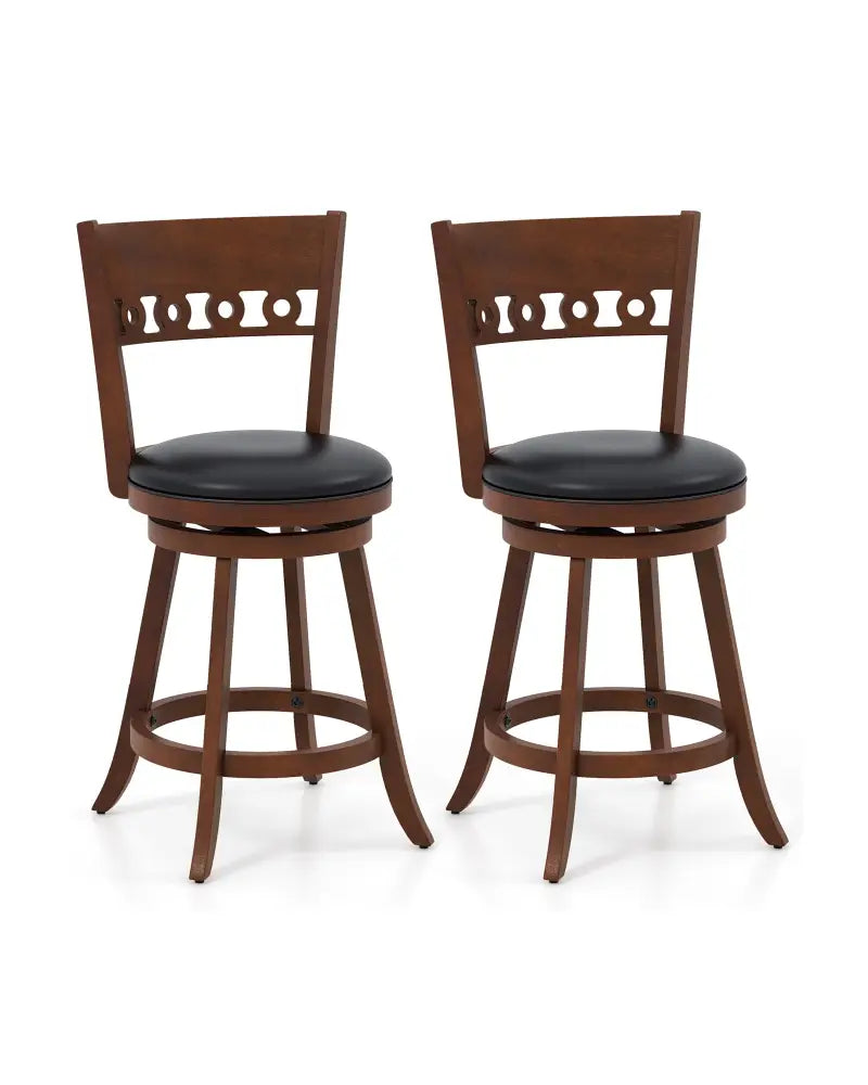 Set of 2 Swivel Bar Stools with Rubber Wood Frame-24.5 inches - Brown - Bar Stools