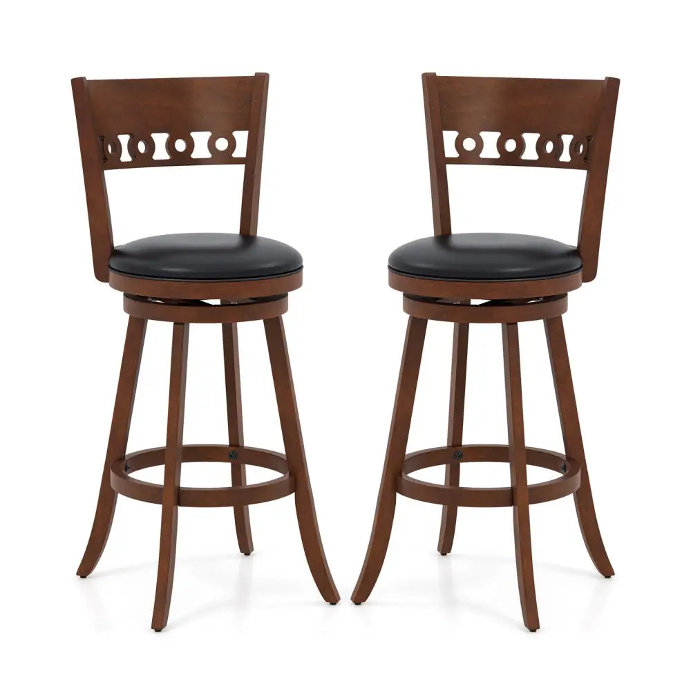 Set of 2 Swivel Bar Stools with Rubber Wood Frame-30.5 inches - Brown - Bar Stools