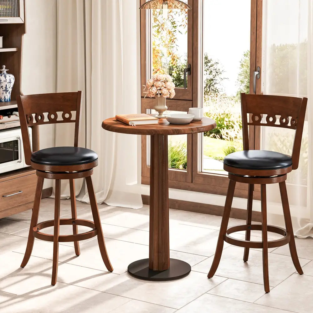 Set of 2 Swivel Bar Stools with Rubber Wood Frame-30.5 inches - Brown - Bar Stools