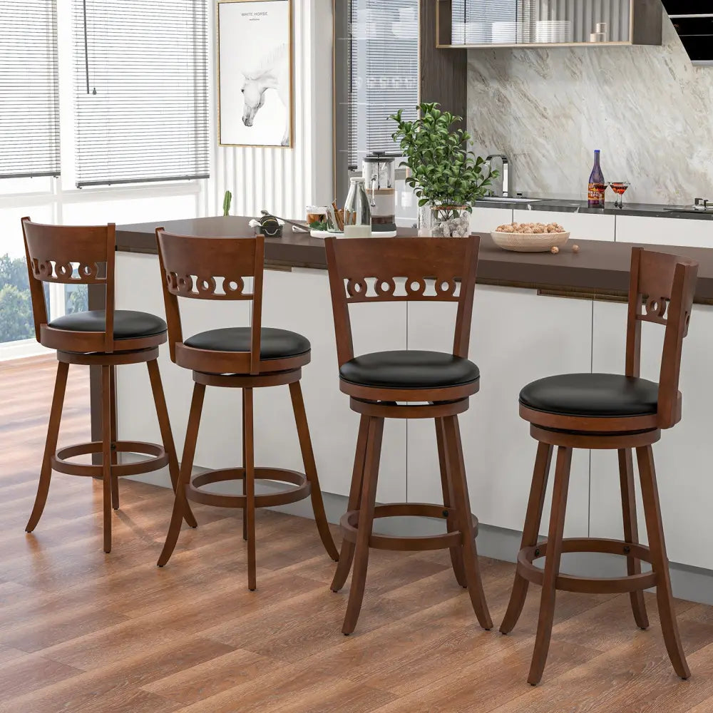 Set of 2 Swivel Bar Stools with Rubber Wood Frame-30.5 inches - Brown - Bar Stools