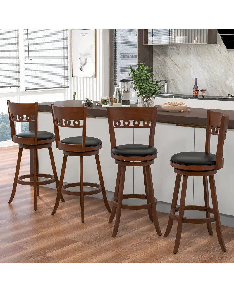 Set of 2 Swivel Bar Stools with Rubber Wood Frame-30.5 inches - Brown - Bar Stools
