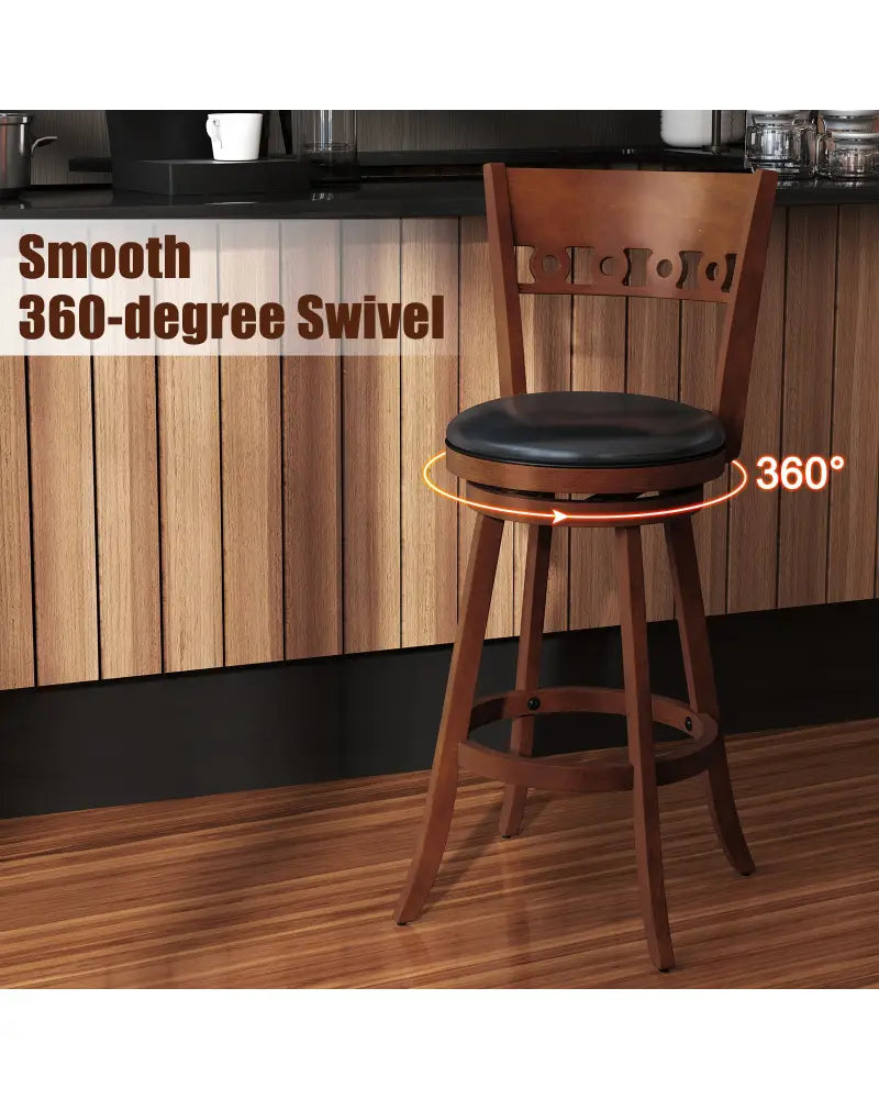 Set of 2 Swivel Bar Stools with Rubber Wood Frame-30.5 inches - Brown - Bar Stools