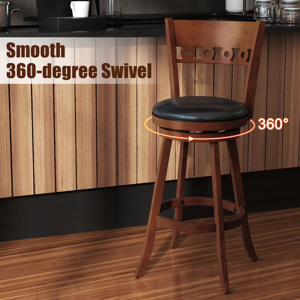 Set of 2 Swivel Bar Stools with Rubber Wood Frame-30.5 inches - Brown - Bar Stools