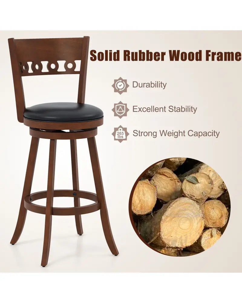 Set of 2 Swivel Bar Stools with Rubber Wood Frame-30.5 inches - Brown - Bar Stools