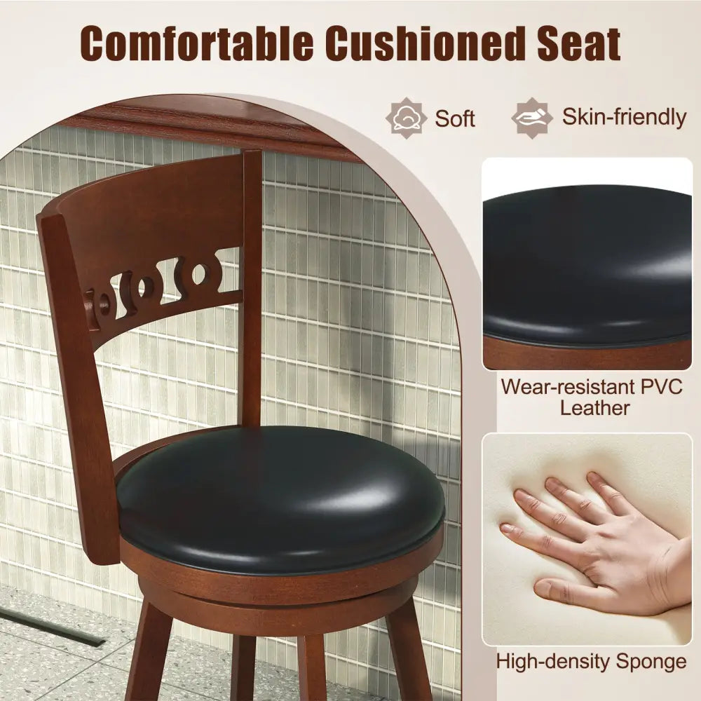 Set of 2 Swivel Bar Stools with Rubber Wood Frame-30.5 inches - Brown - Bar Stools