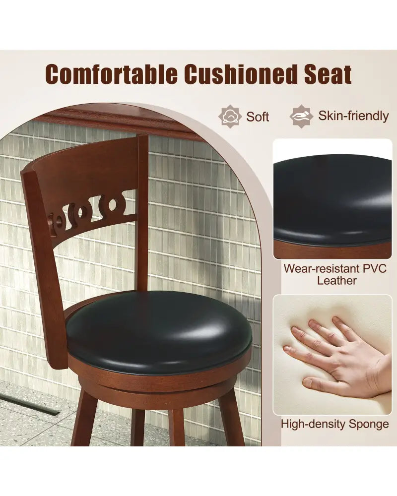 Set of 2 Swivel Bar Stools with Rubber Wood Frame-30.5 inches - Brown - Bar Stools