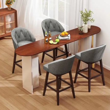 Set of 2 Swivel Bar Stools with Rubber Wood Legs and Padded Back-Gray - Gray - Bar Stools