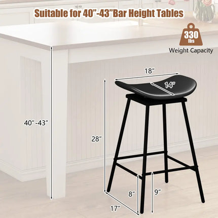 Set of 2 Swivel Barstools Faux Leather Upholstered Backless with Footrest-Black - Black - Bar Stools