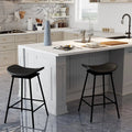 Set of 2 Swivel Barstools Faux Leather Upholstered Backless with Footrest-Black - Black - Bar Stools