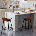 Set of 2 Swivel Barstools Faux Leather Upholstered Backless with Footrest-Brown - Brown - Bar Stools