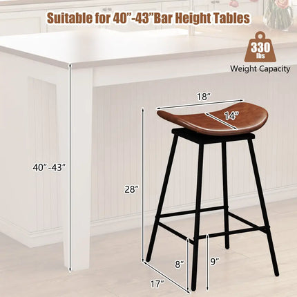 Set of 2 Swivel Barstools Faux Leather Upholstered Backless with Footrest-Brown - Brown - Bar Stools