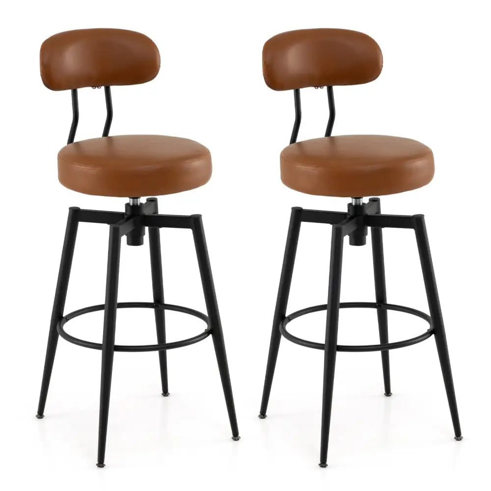 Set of 2 Swivel Barstools Faux Leather with Upholstered Seat and Back-Brown - Brown - Bar Stools