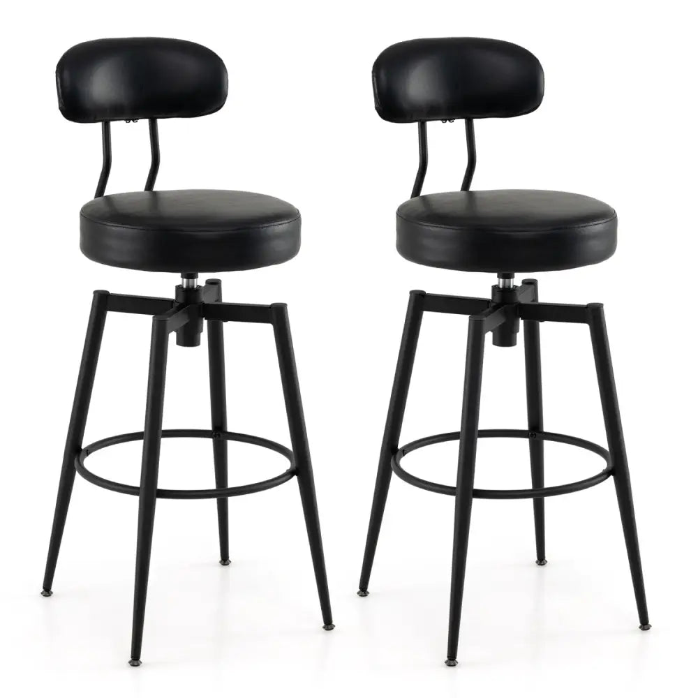 Set of 2 Swivel Barstools Faux Leather with Upholstered Seat and Back-Black - Black - Bar Stools