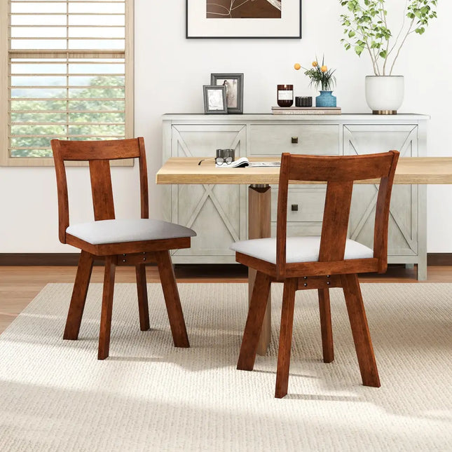 Set of 2 Swivel Dining Room Chairs with Rubber Wood Frame-Walnut - Walnut - Dining Chairs