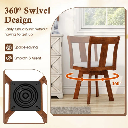 Set of 2 Swivel Dining Room Chairs with Rubber Wood Frame-Walnut - Walnut - Dining Chairs