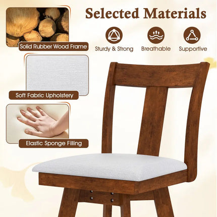 Set of 2 Swivel Dining Room Chairs with Rubber Wood Frame-Walnut - Walnut - Dining Chairs
